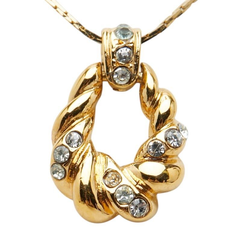 Saint Laurent Logo Open Drop Pendant Necklace Gold Plated Rhinestone — view 2