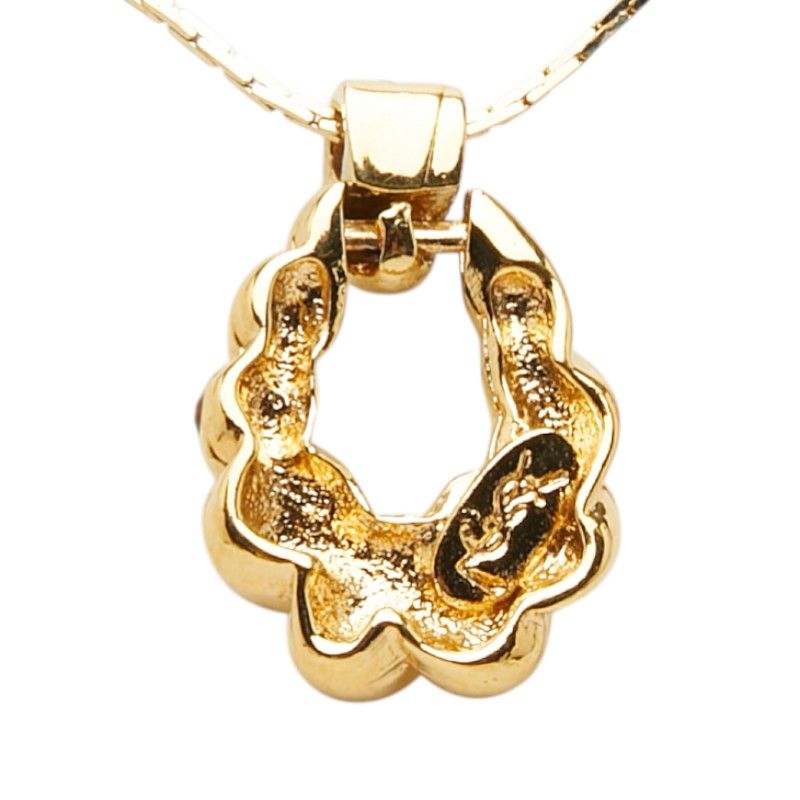 Saint Laurent Logo Open Drop Pendant Necklace Gold Plated Rhinestone — view 3