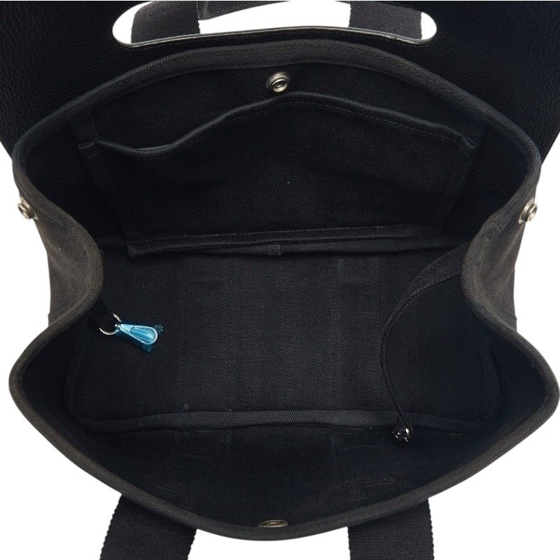 Hermes Valparaiso PM Handbag Black Toilet Blanc Leather Canvas — view 8