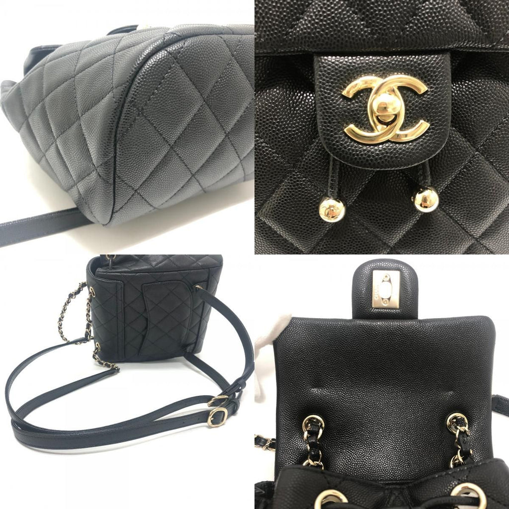 Chanel Backpack Quilted CC Logo Caviar Leather Black — view 7