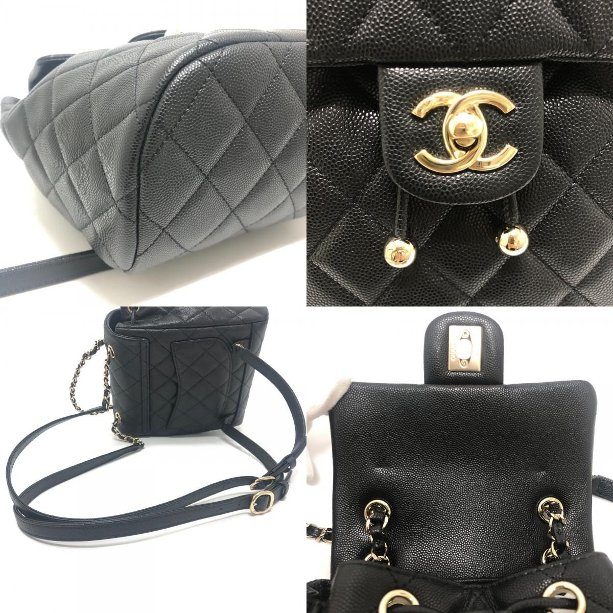 Chanel Backpack Quilted CC Logo Caviar Leather Black — view 7