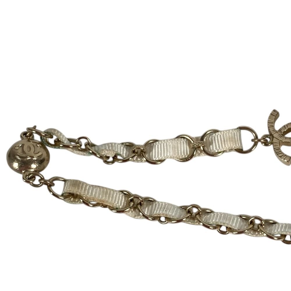 Chanel Headband Chain Camellia CC Logo Metal White Hair Accessory — view 7