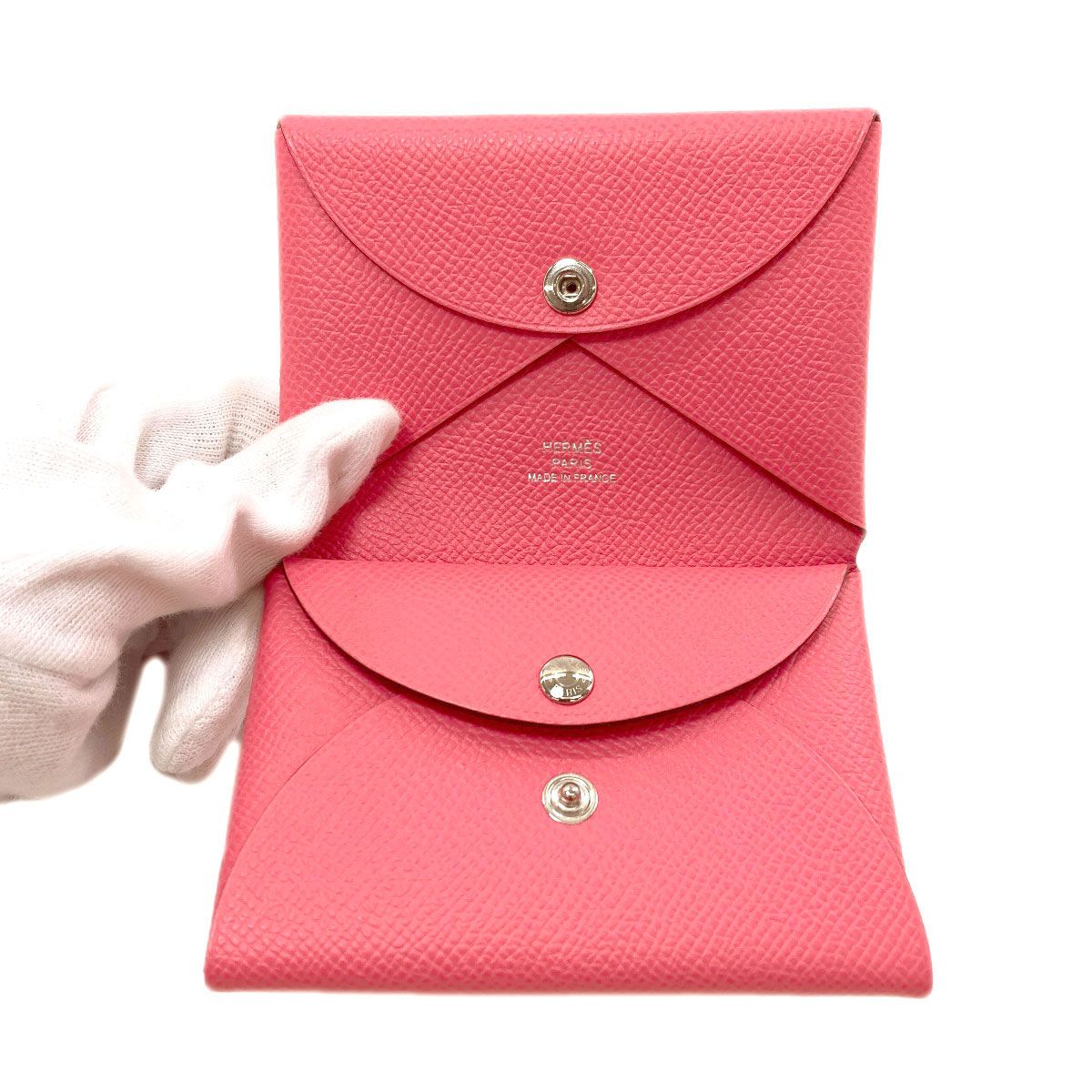 Hermes Calvi Duo Rose Azalea Silver Card Case Epsom — view 4