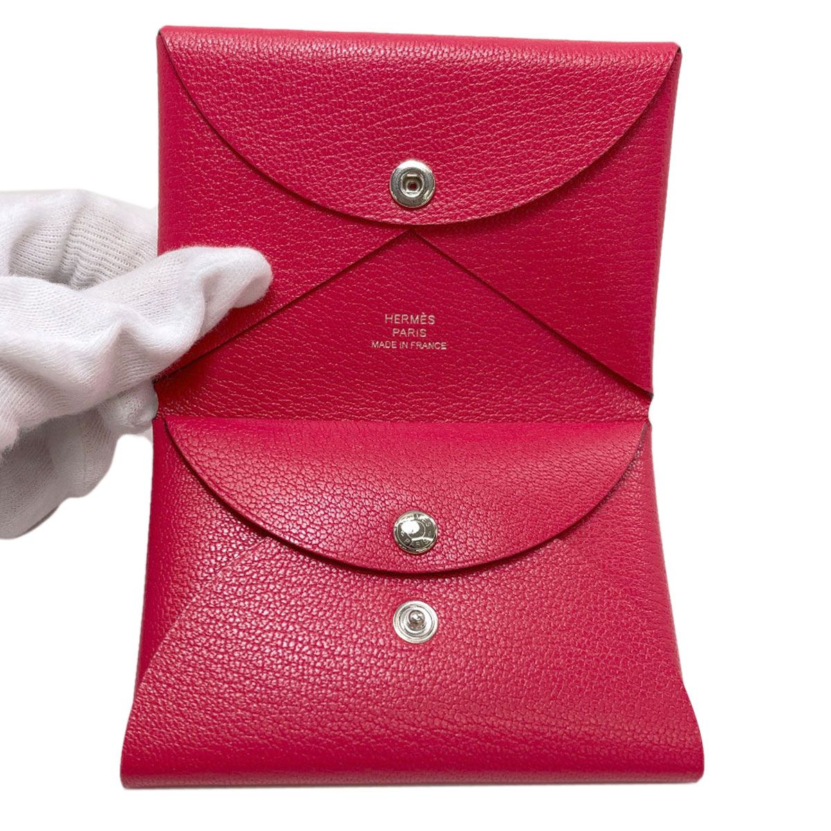 Hermes Calvi Duo Rose Silver Card Case Chevre Sham Kira — view 4