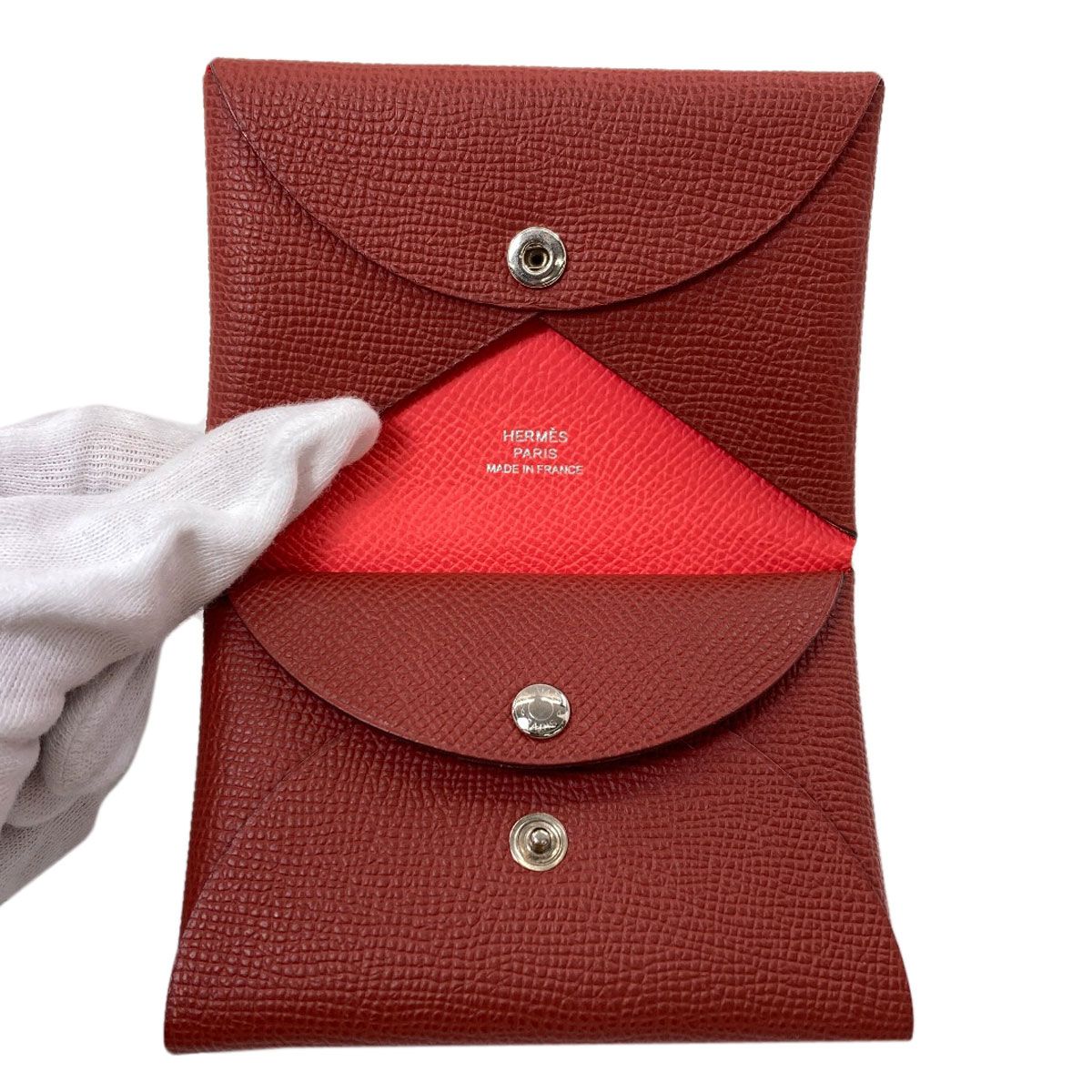 Hermes Calvi Duo Verso Silver Card Case Calf — view 4