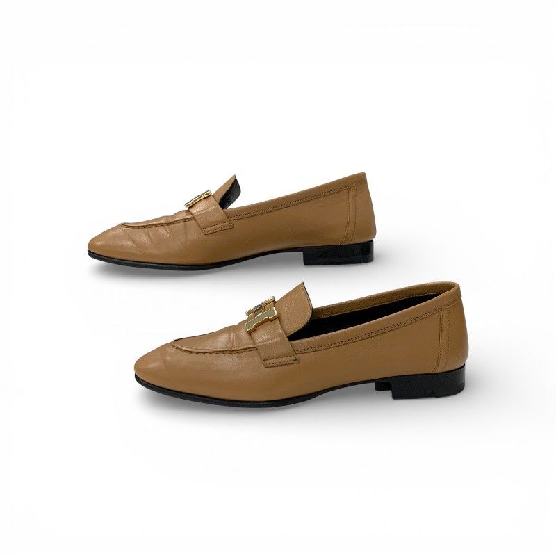 Hermes Paris Loafers Shoes Leather Natural Gold Hhardware Moccasins — view 3