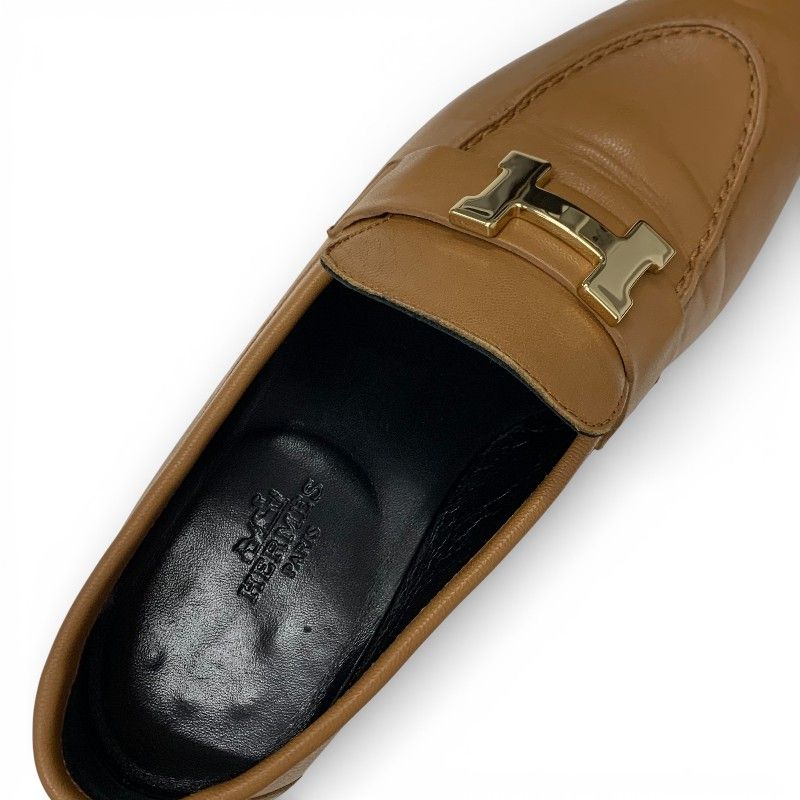 Hermes Paris Loafers Shoes Leather Natural Gold Hhardware Moccasins — view 7
