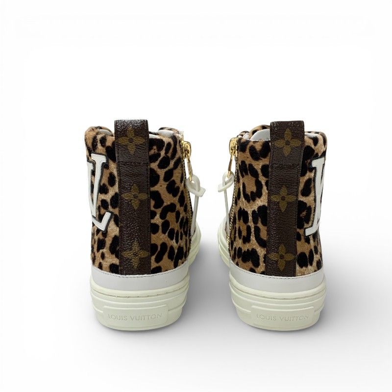 Louis Vuitton Stella Line Monogram Sneakers Shoes Calf Hair Leather Brown White — view 5
