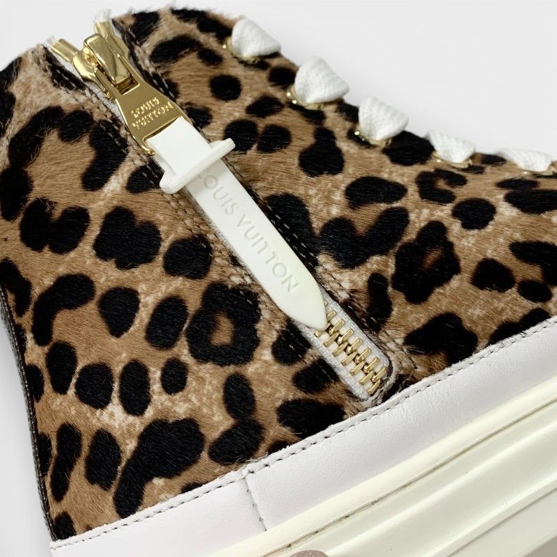 Louis Vuitton Stella Line Monogram Sneakers Shoes Calf Hair Leather Brown White — view 9