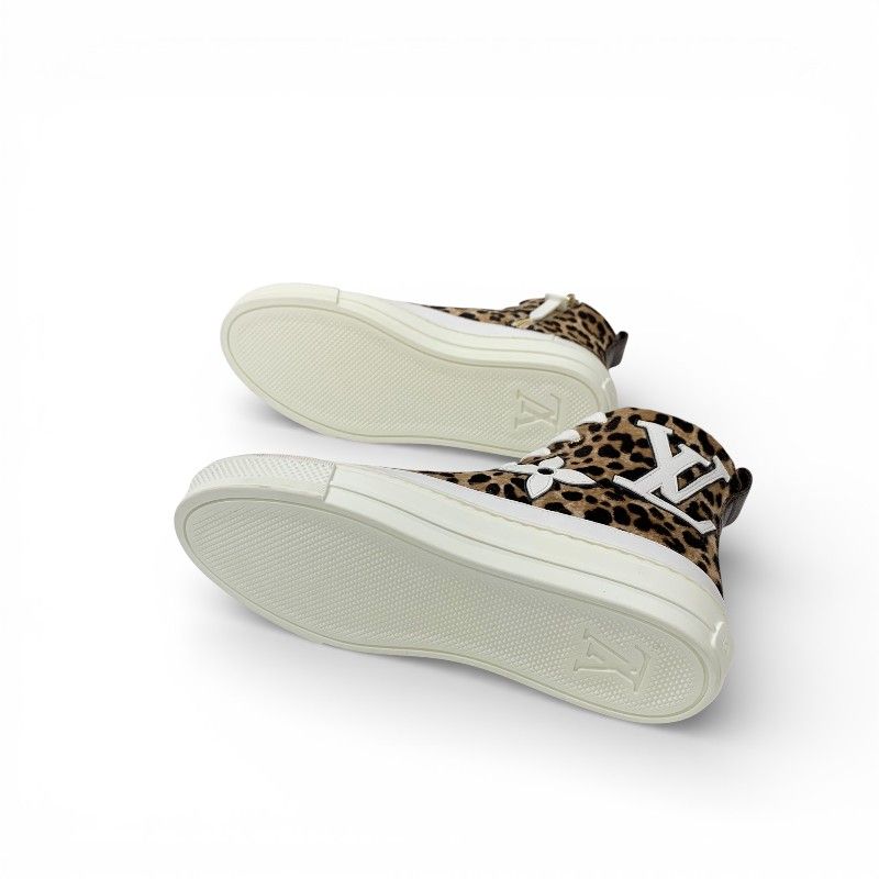 Louis Vuitton Stella Line Monogram Sneakers Shoes Calf Hair Leather Brown White — view 6