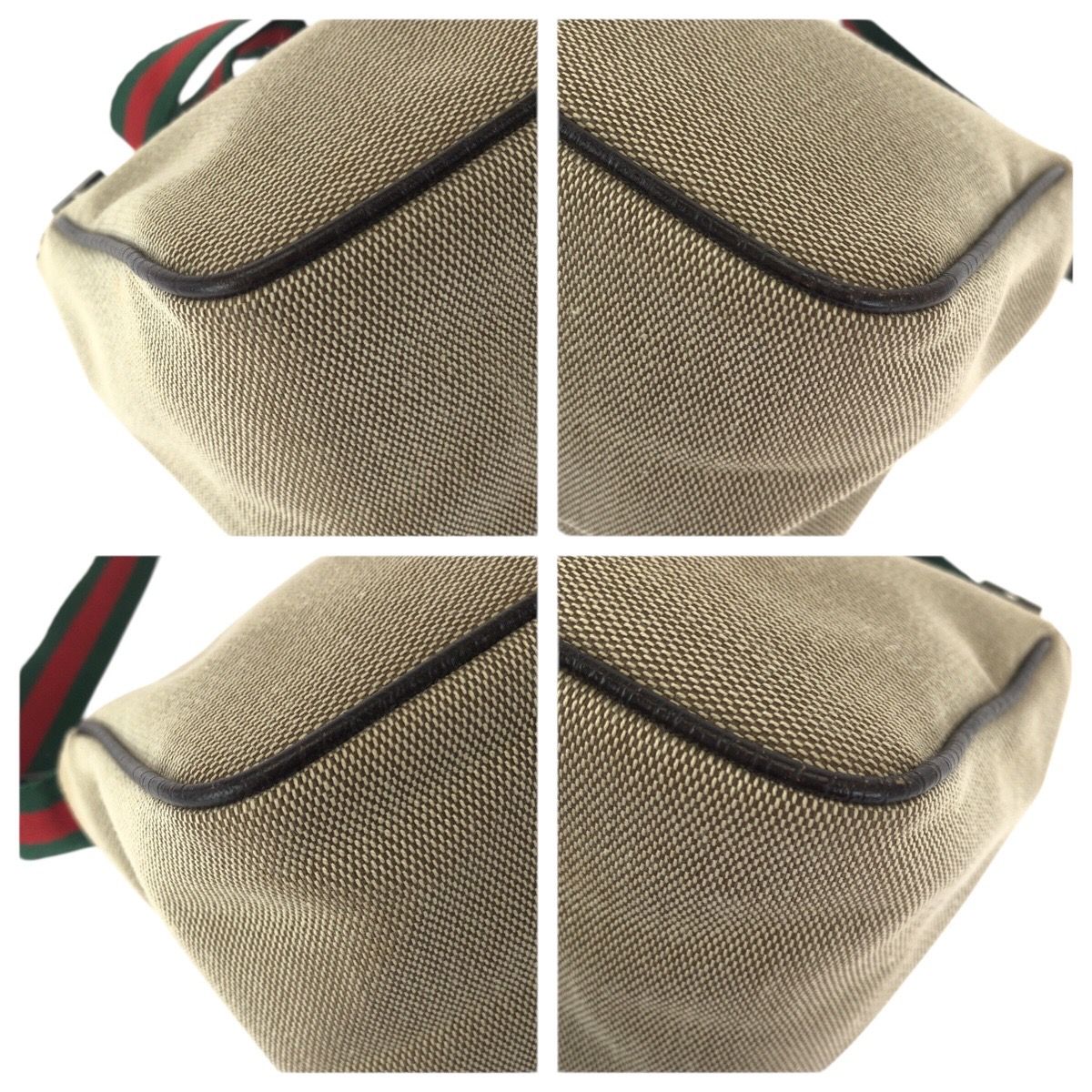 Gucci Sherry Line Beige Silver Canvas Leather Handbag Pouch — view 3