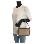 Gucci Sherry Line Beige Silver Canvas Leather Handbag Pouch — view 5