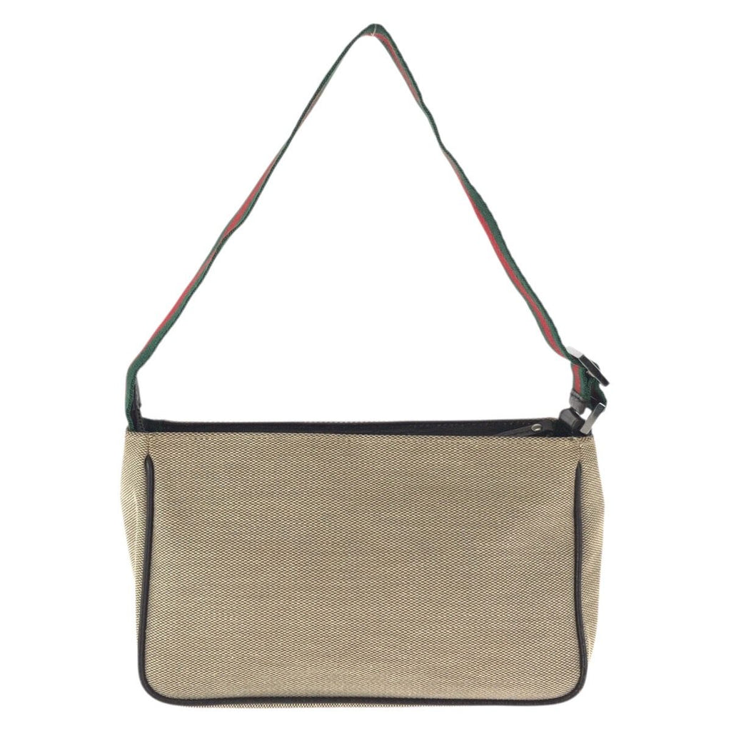 Gucci Sherry Line Beige Silver Canvas Leather Handbag Pouch — view 2