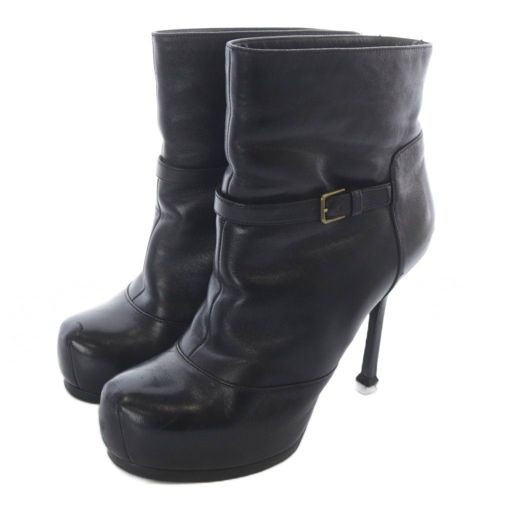 Saint Laurent Yves Short Boots Leather Pin Heel 35 Black — view 2