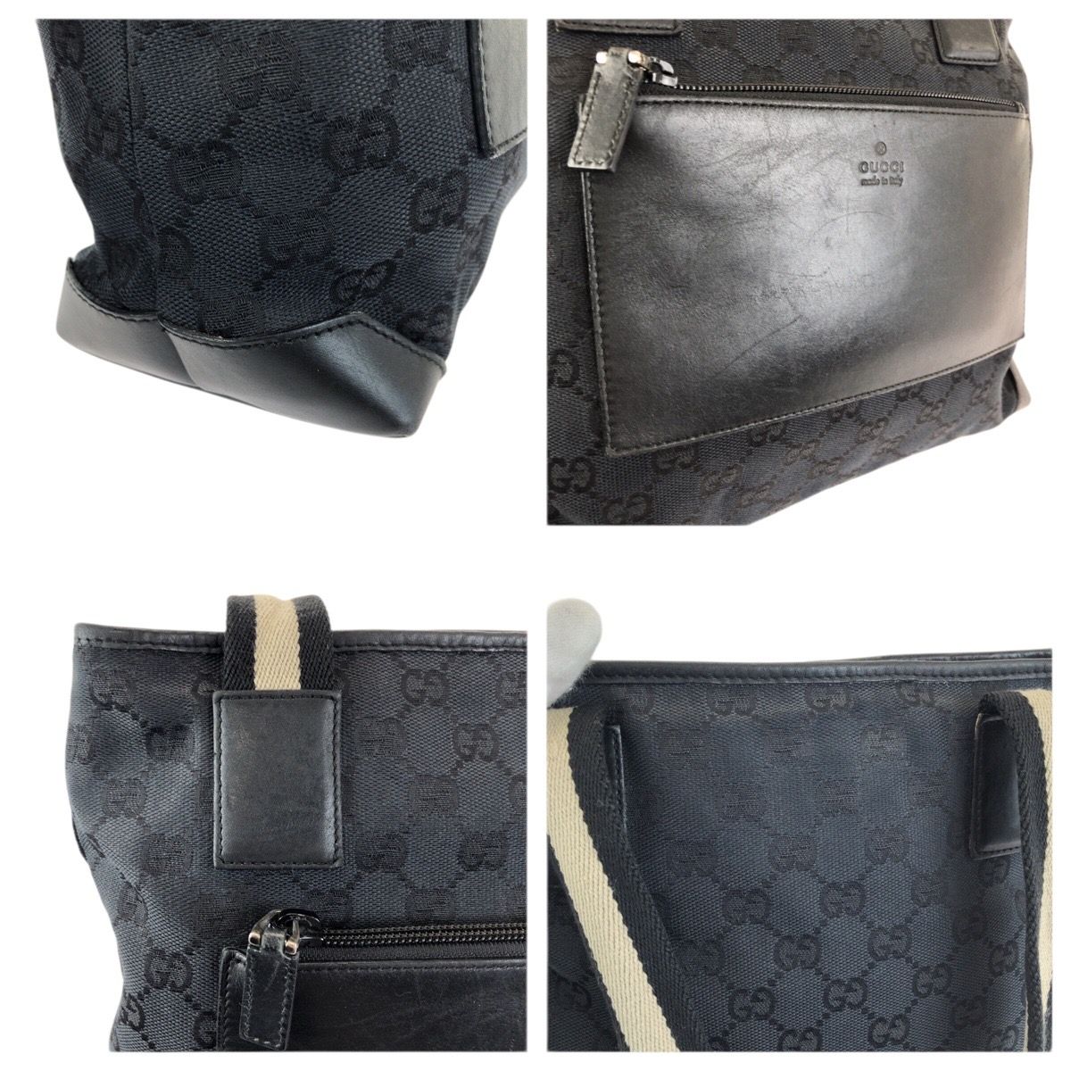 Gucci Black Silver GG Canvas Leather 019 Tote Shoulder Bag — view 5