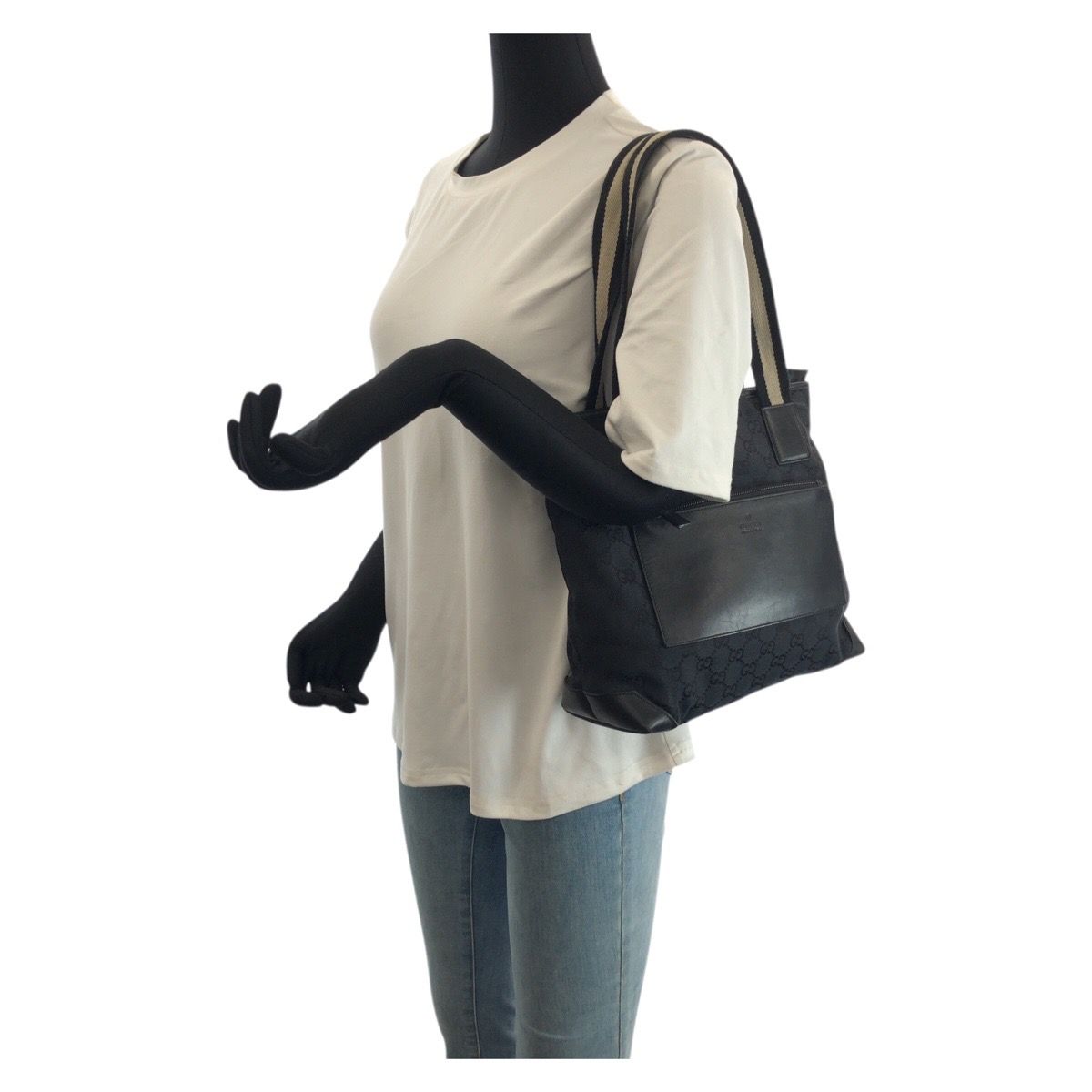 Gucci Black Silver GG Canvas Leather 019 Tote Shoulder Bag — view 7