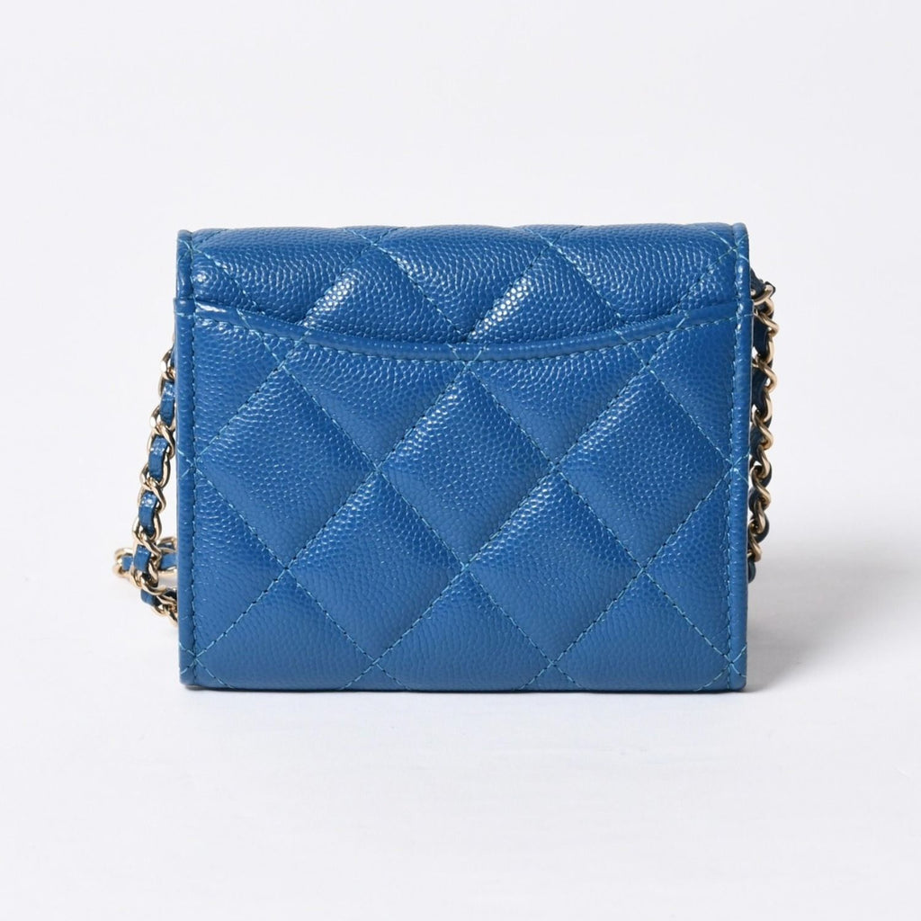 Chanel Chain Wallet Coin Purse CC Logo Caviar Leather Blue — view 2
