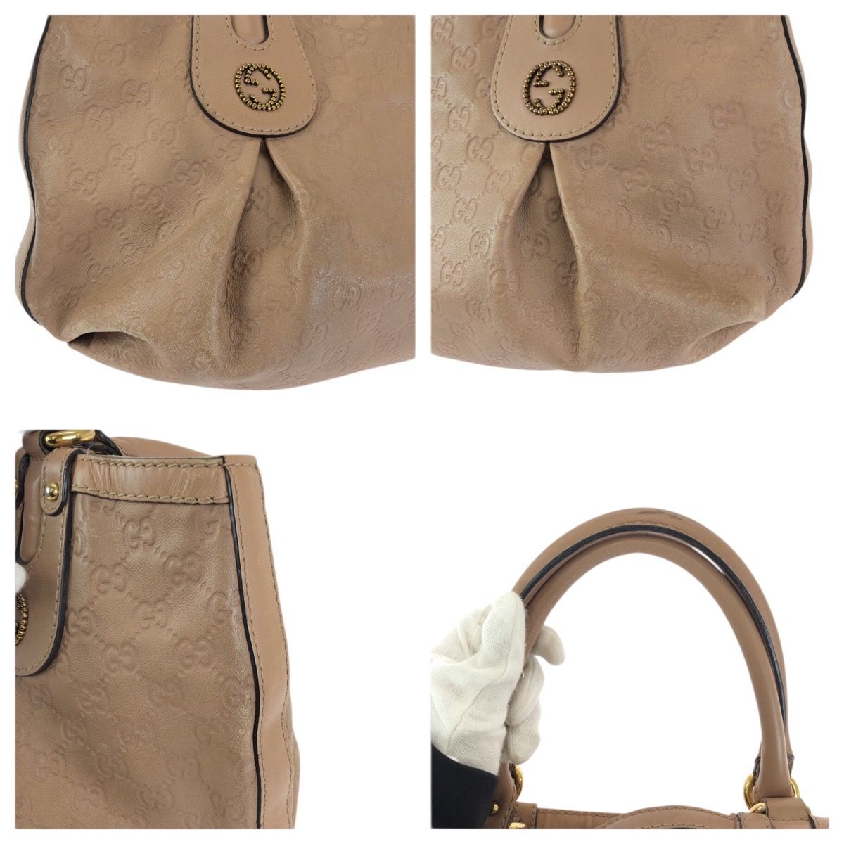 Gucci Scarlet Guccissima GG Pattern Salmon Pink Gold Leather Tote Shoulder Bag — view 6