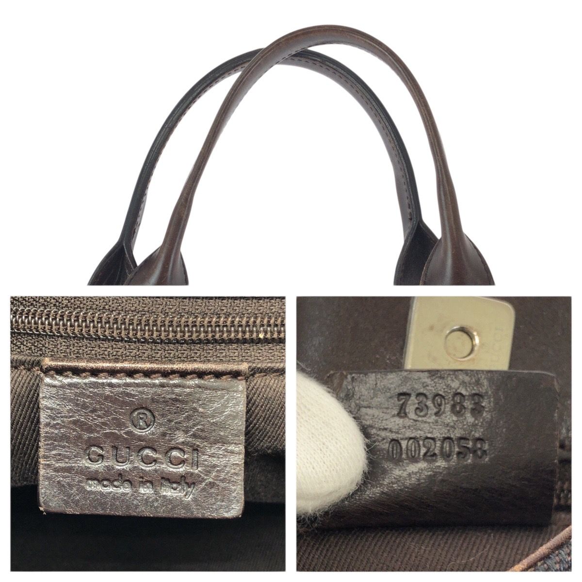 Gucci Dark Brown Silver GG Canvas Leather Tote Shoulder Bag — view 6