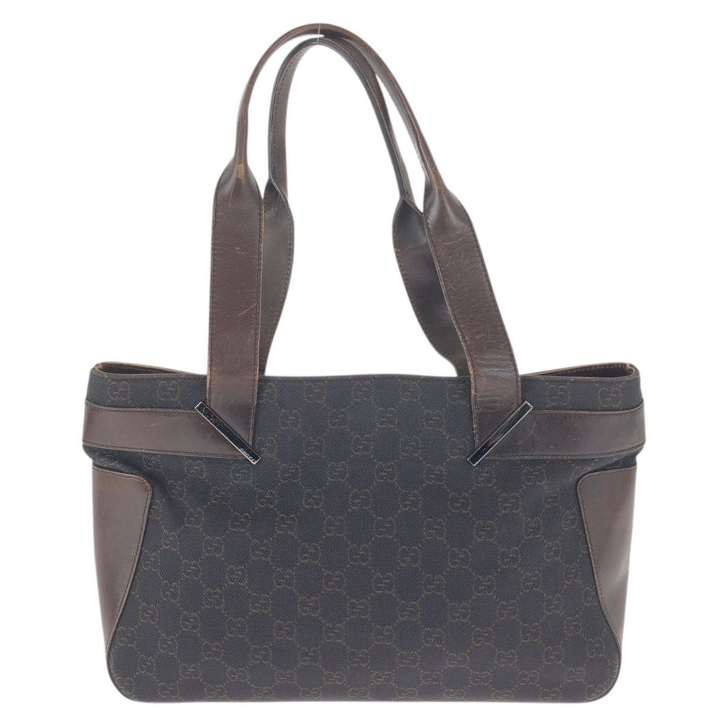 Gucci Dark Brown Silver GG Canvas Leather Tote Shoulder Bag — view 2