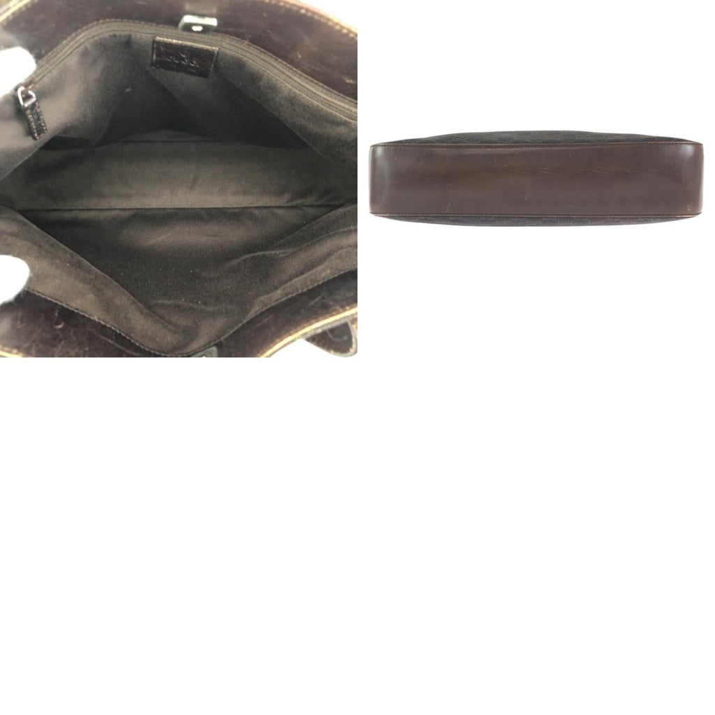 Gucci Dark Brown Silver GG Canvas Leather Tote Shoulder Bag — view 9