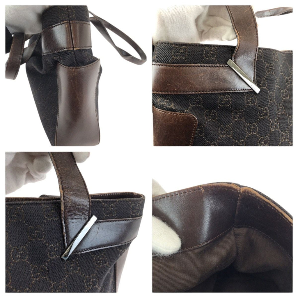 Gucci Dark Brown Silver GG Canvas Leather Tote Shoulder Bag — view 5