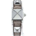 Hermes Mini Medall Diamond Watch Box SS Leather White Polished — view 2