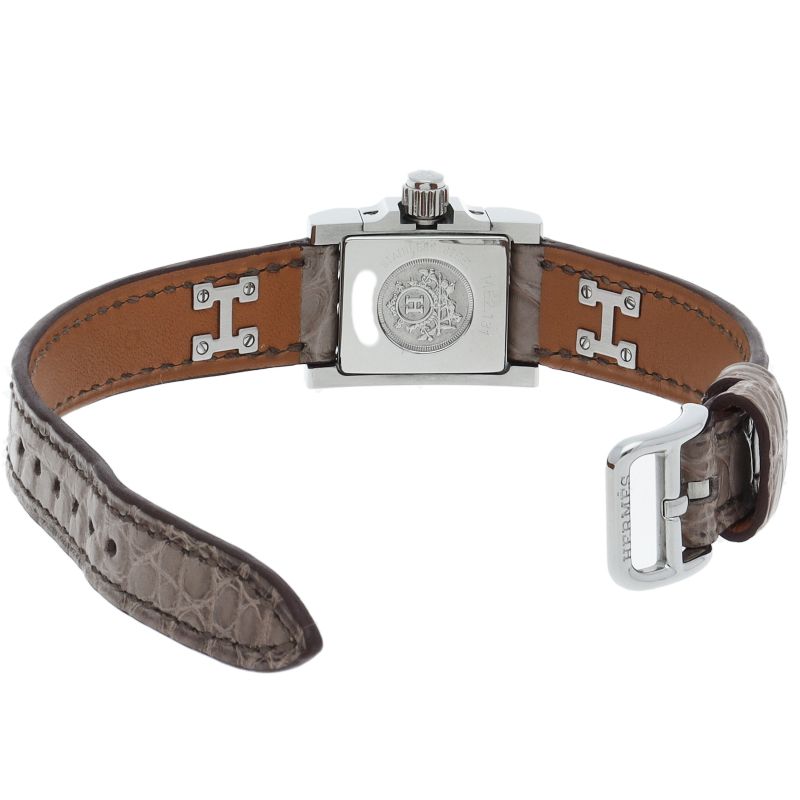 Hermes Mini Medall Diamond Watch Box SS Leather White Polished — view 5