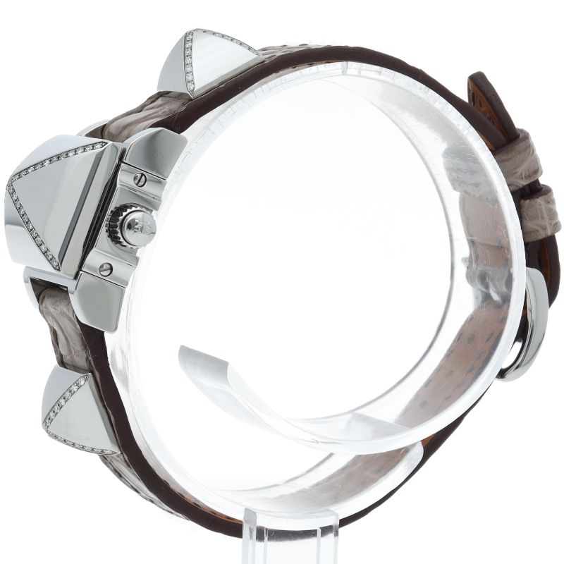 Hermes Mini Medall Diamond Watch Box SS Leather White Polished — view 3
