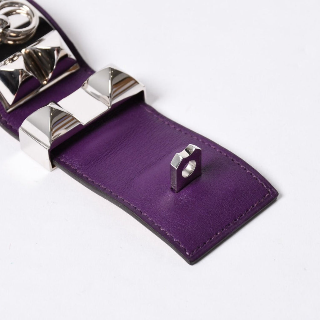 Hermes Collier de Chien Bracelet S Leather Purple Silver — view 8