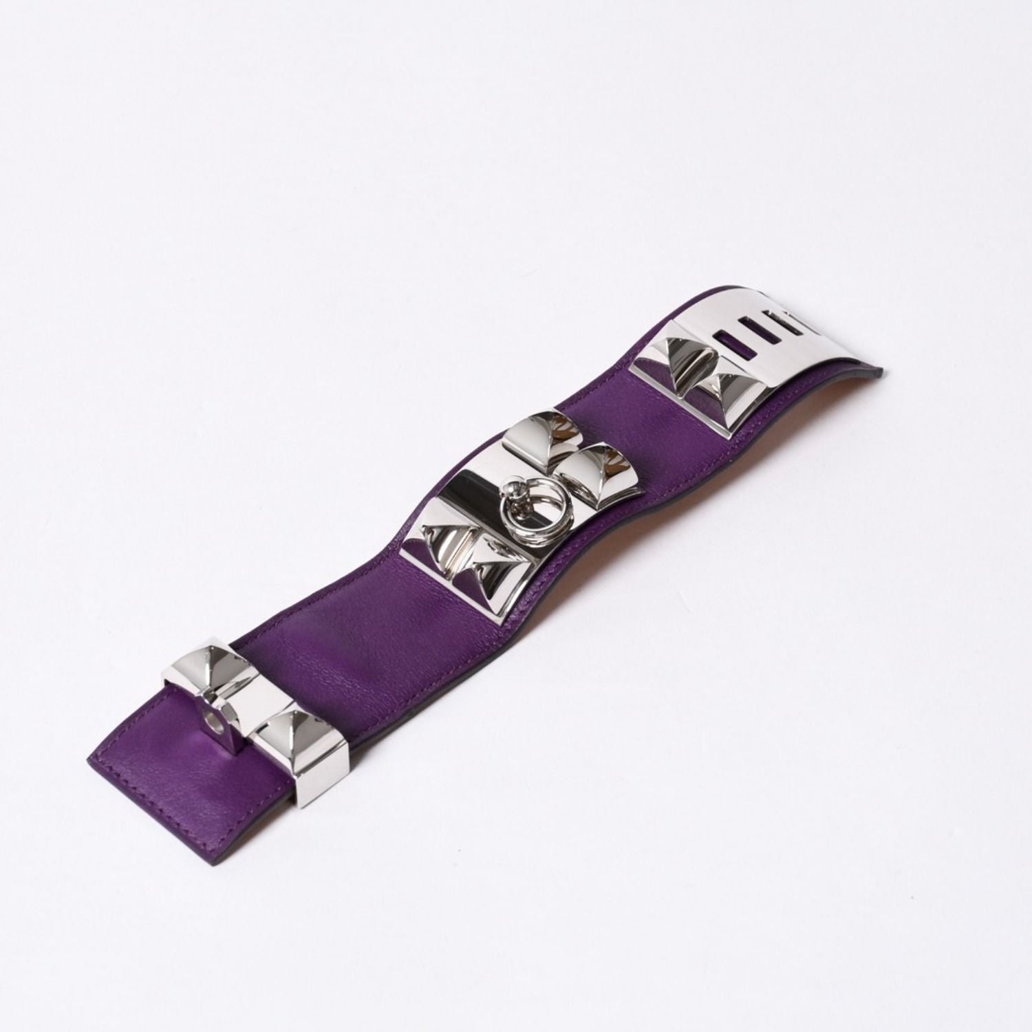 Hermes Collier de Chien Bracelet S Leather Purple Silver — view 7