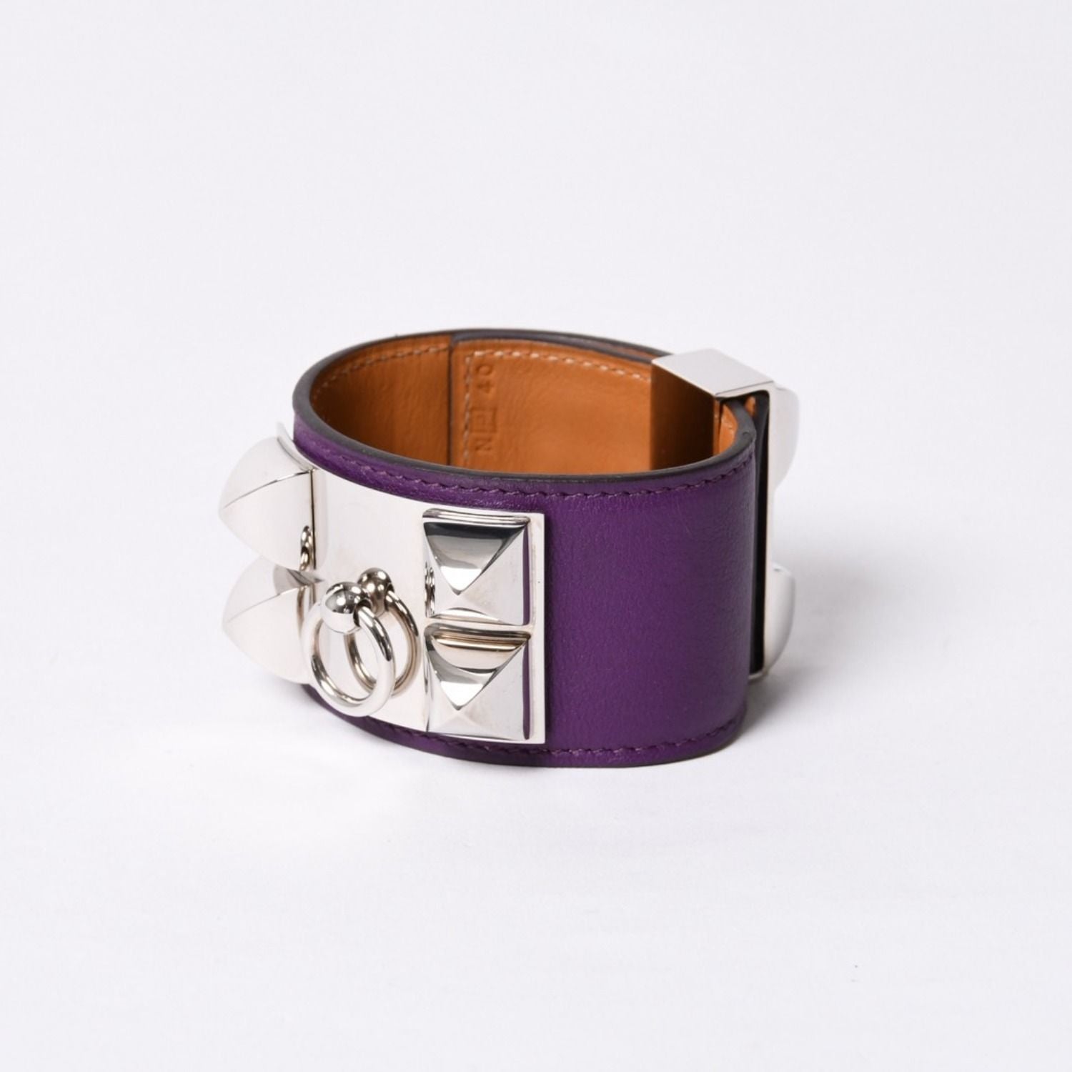 Hermes Collier de Chien Bracelet S Leather Purple Silver — view 3