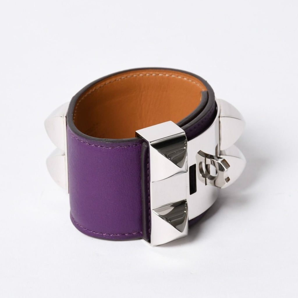 Hermes Collier de Chien Bracelet S Leather Purple Silver — view 2