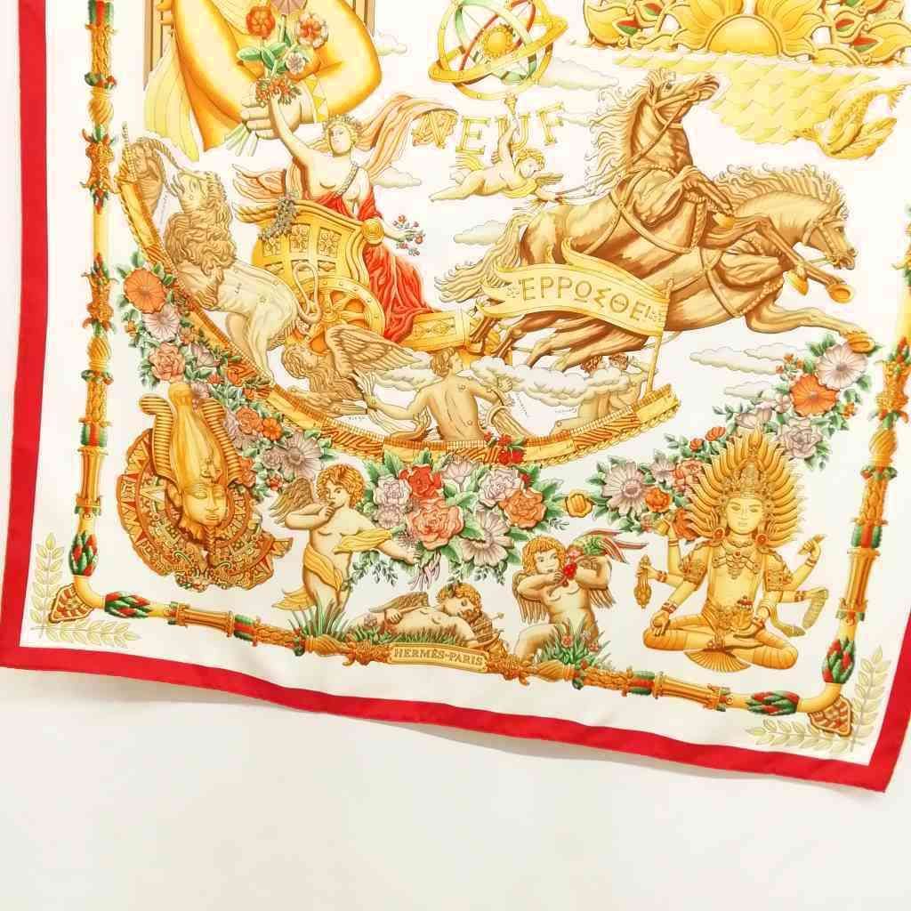 Hermes Lematin Neuf New Morning Carre 90 Large Scarf White Red — view 3
