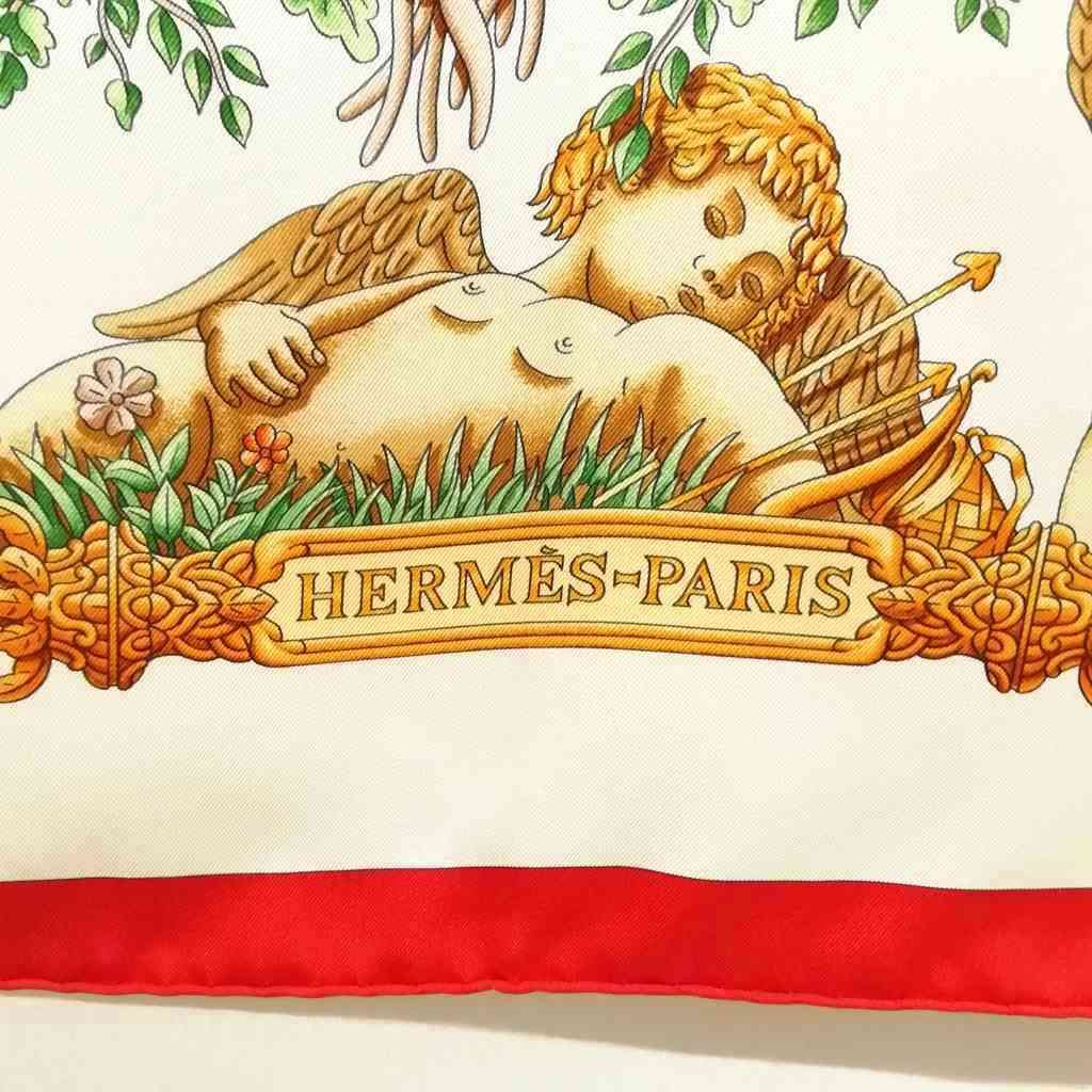 Hermes Lematin Neuf New Morning Carre 90 Large Scarf White Red — view 6