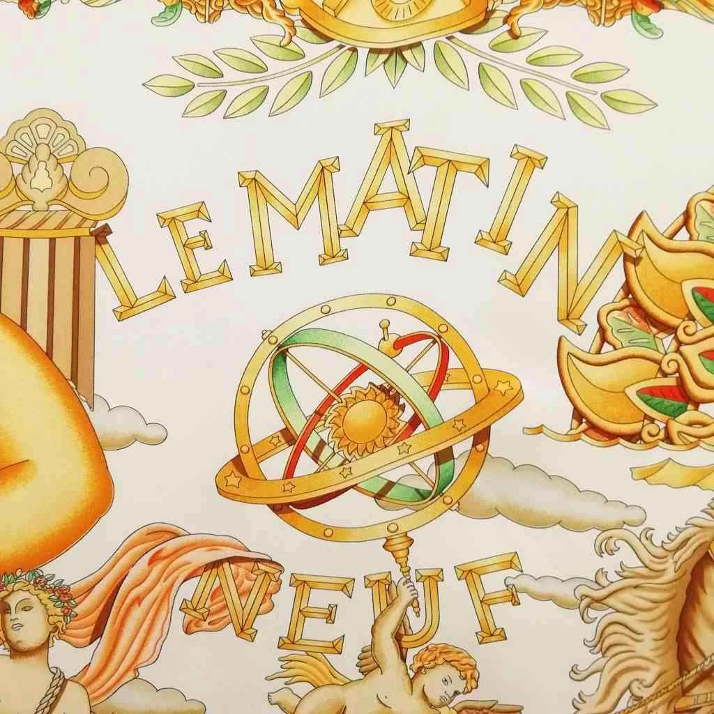 Hermes Lematin Neuf New Morning Carre 90 Large Scarf White Red — view 4