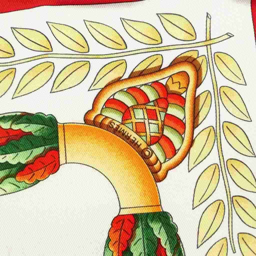 Hermes Lematin Neuf New Morning Carre 90 Large Scarf White Red — view 7