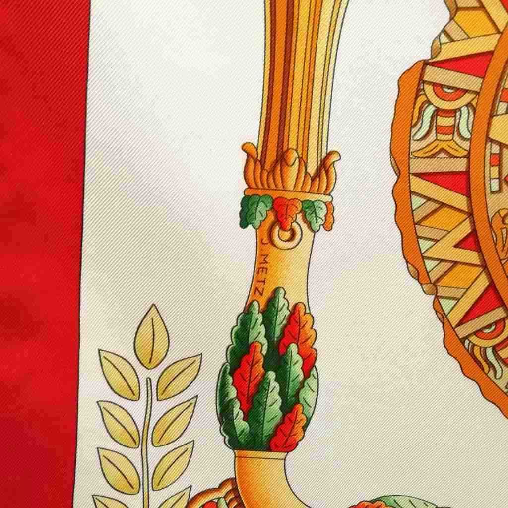 Hermes Lematin Neuf New Morning Carre 90 Large Scarf White Red — view 5