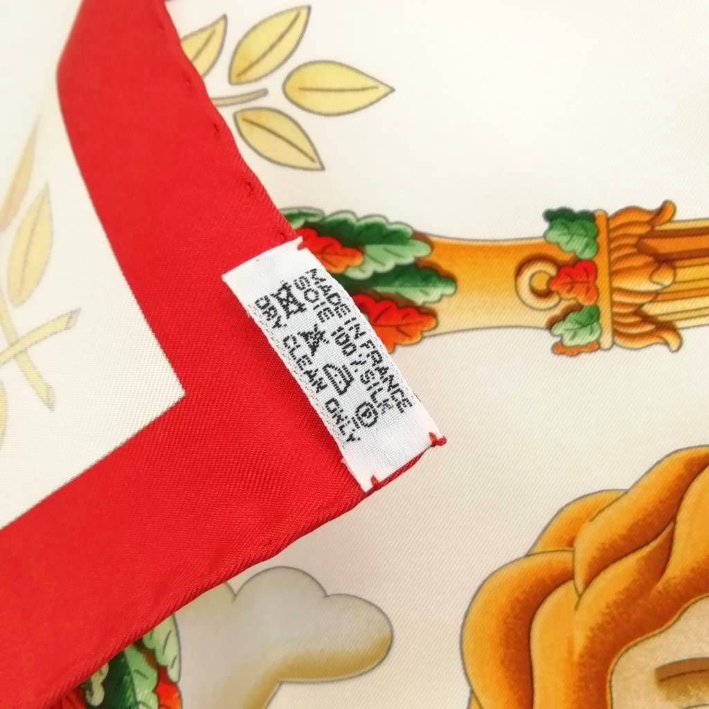 Hermes Lematin Neuf New Morning Carre 90 Large Scarf White Red — view 8
