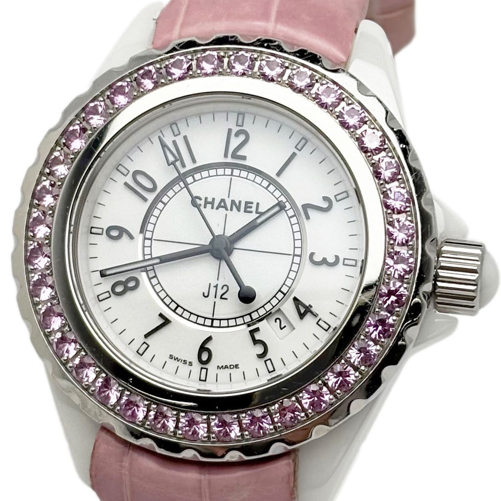 Chanel Watch Quartz Pink Saffiano Ceramic White Silver — view 2