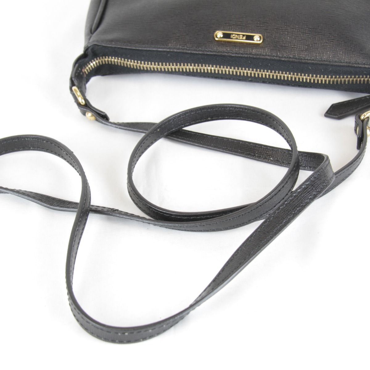 Fendi Pouch Mini Shoulder Bag Leather Black High Saffiano Simple — view 8