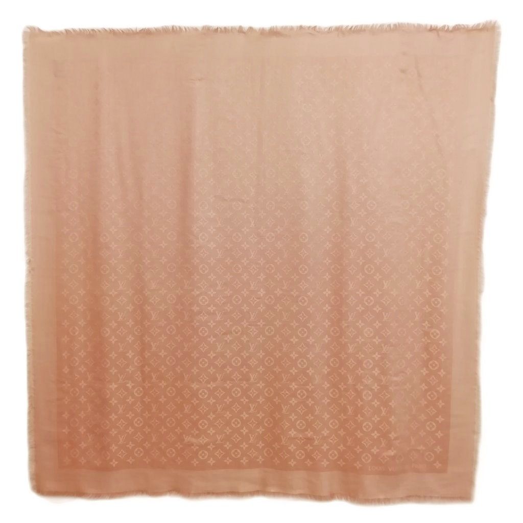 Louis Vuitton Monogram Shawl Large Silk Wool Pink Beige Scarf — view 2