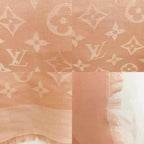 Louis Vuitton Monogram Shawl Large Silk Wool Pink Beige Scarf — view 6