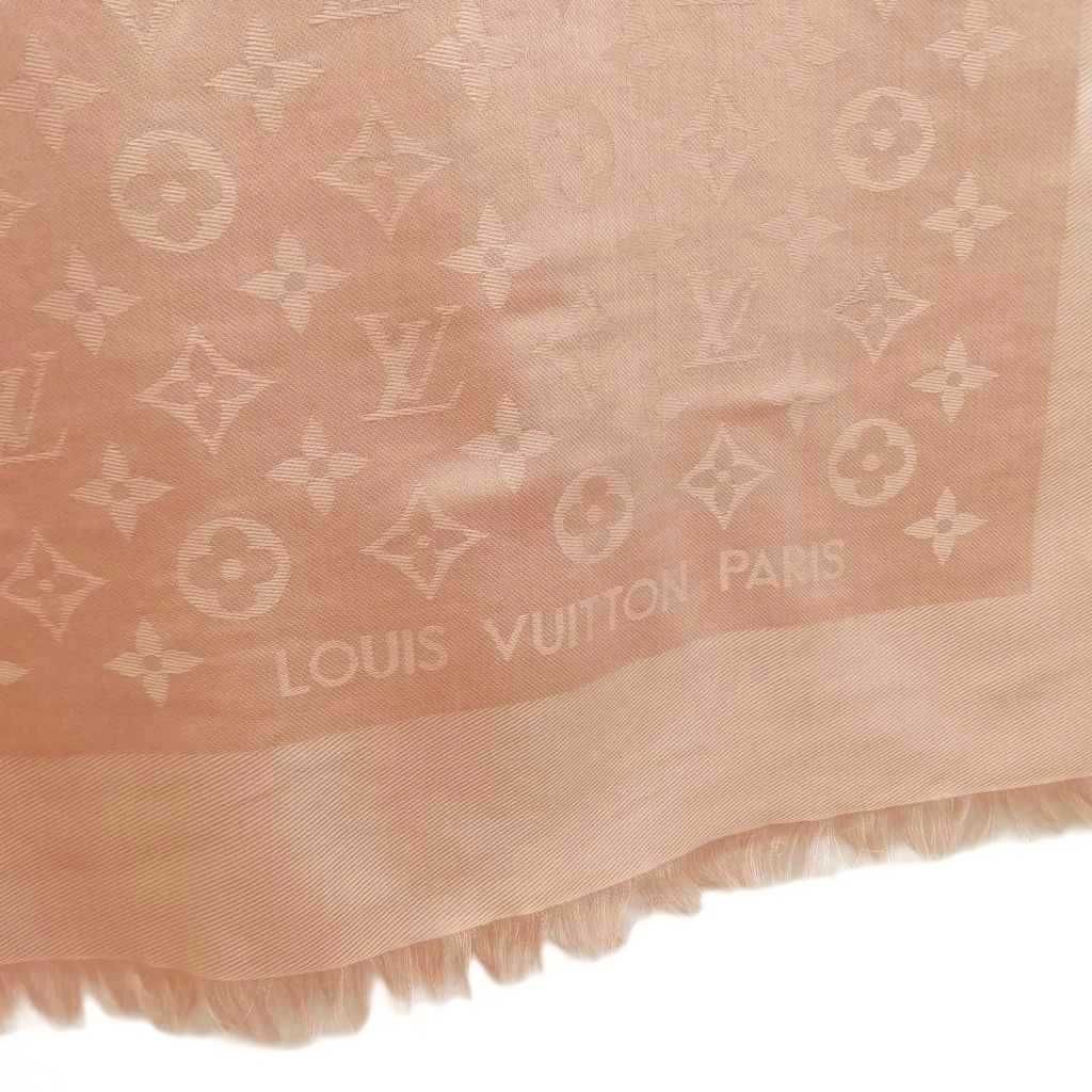 Louis Vuitton Monogram Shawl Large Silk Wool Pink Beige Scarf — view 3