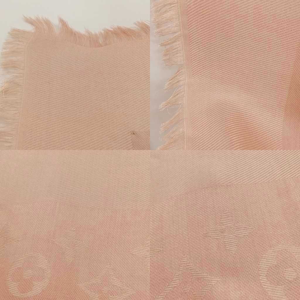 Louis Vuitton Monogram Shawl Large Silk Wool Pink Beige Scarf — view 5