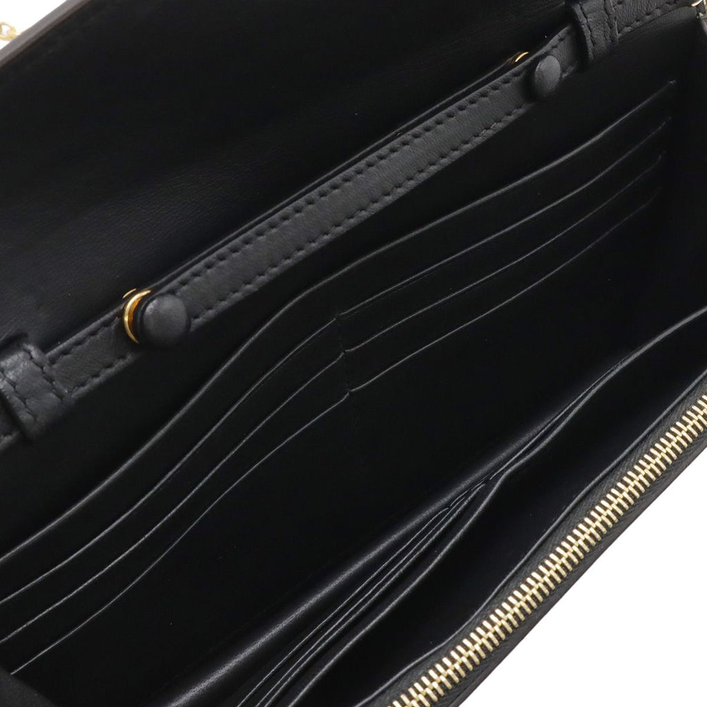 Celine Pocket Large Flap Chain Wallet Shoulder Bag 2-Way Clutch Leather Black — view 6