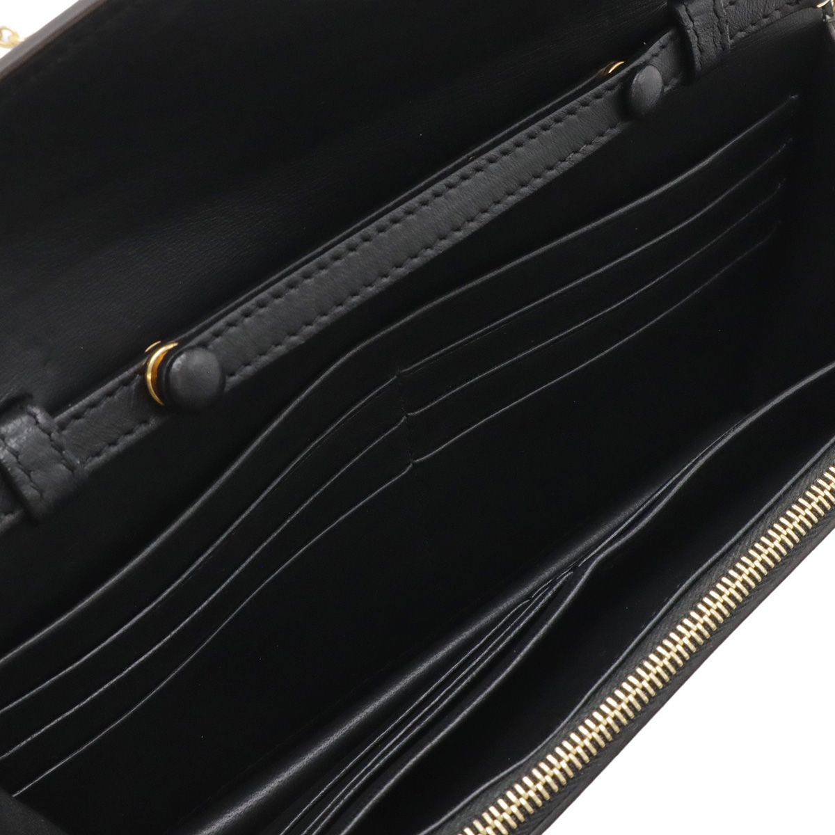 Celine Pocket Large Flap Chain Wallet Shoulder Bag 2-Way Clutch Leather Black — view 6