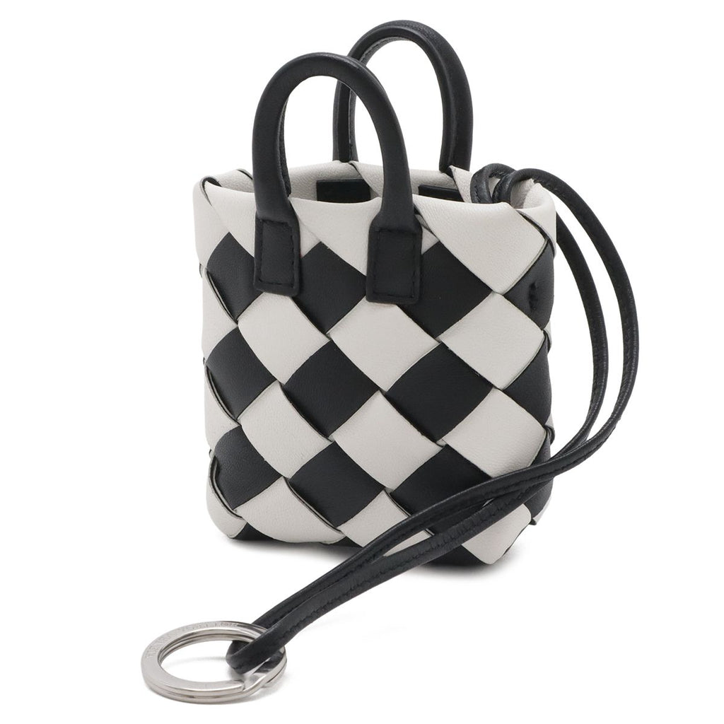 Bottega Veneta Charm Key Holder Mini Pouch Leather White Black — view 2