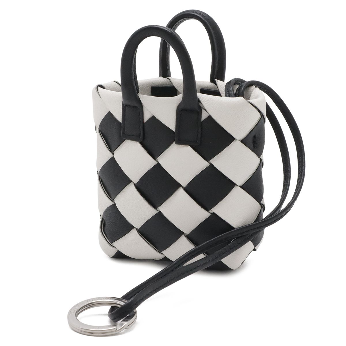Bottega Veneta Charm Key Holder Mini Pouch Leather White Black — view 2