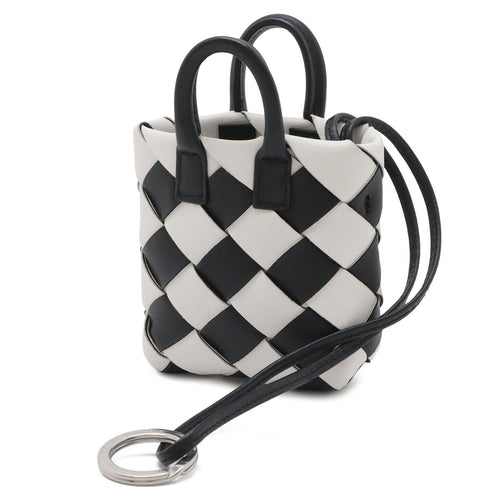 Bottega Veneta Charm Key Holder Mini Pouch Leather White Black — view 2